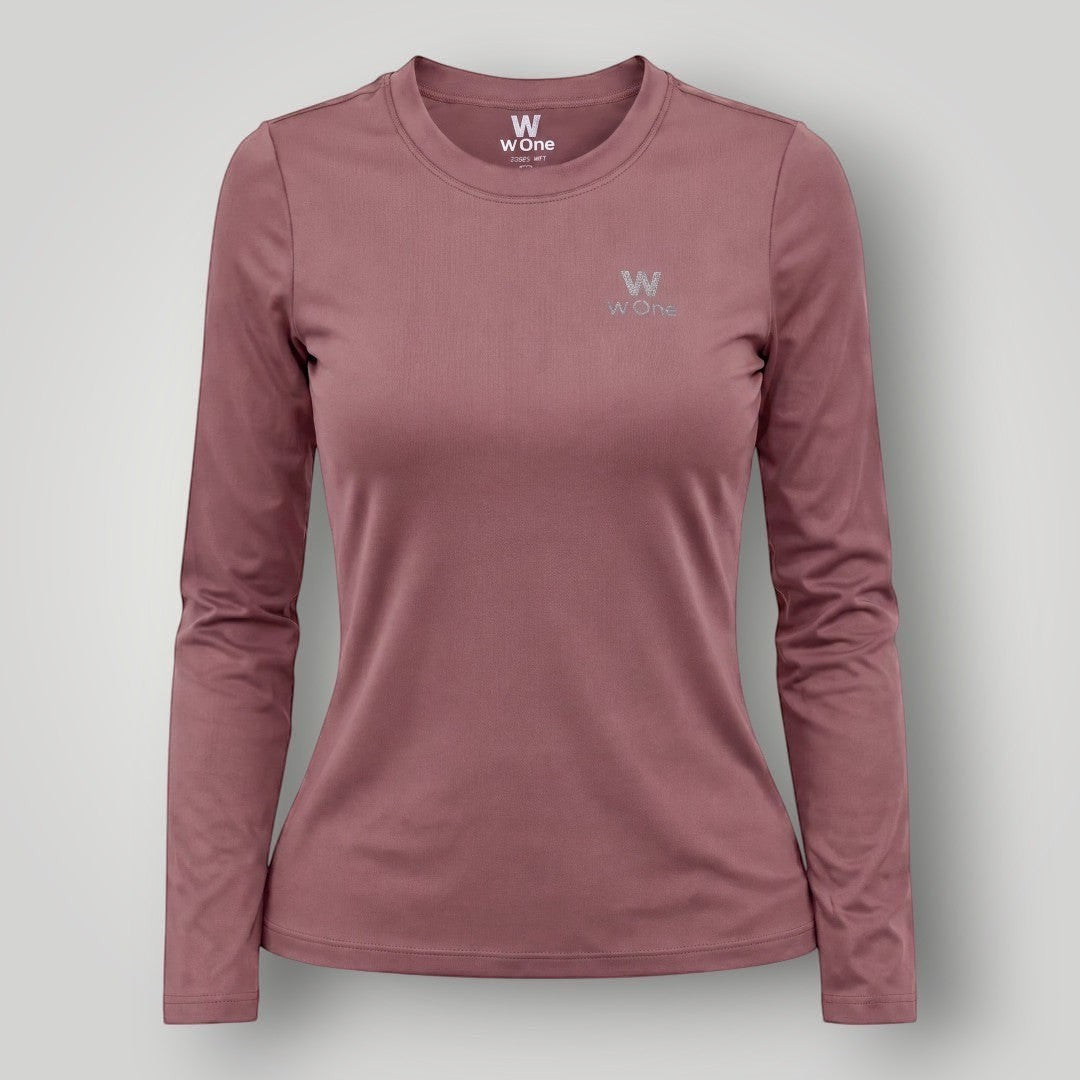 Camiseta feminina W One Brand Store manga longa na cor cacau com tecido respirável e proteção solar FPU 50+