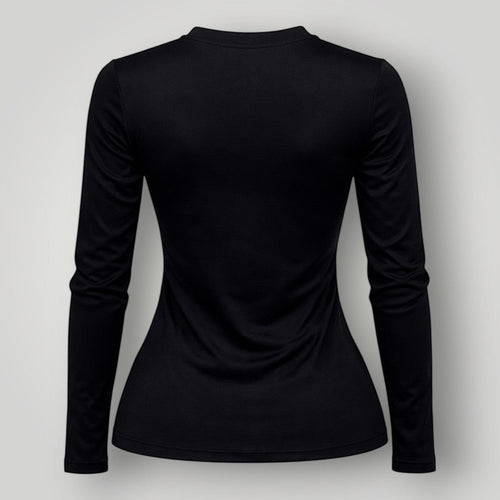 Camiseta W One Brand Store feminina manga longa preta em poliamida com proteção UV, vista traseira