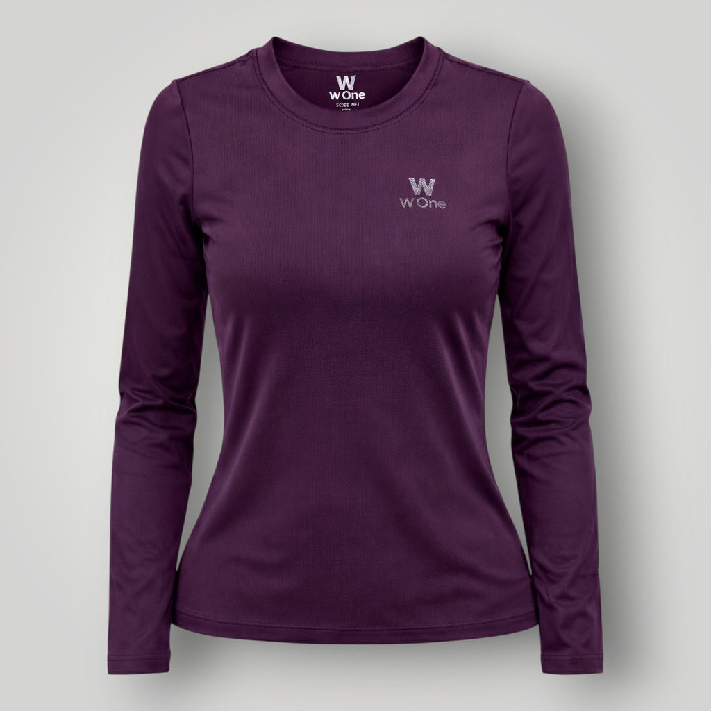 Camiseta W One Brand Store feminina manga longa wine em poliamida com proteção UV e logo refletivo