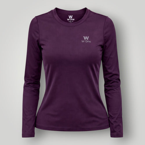Camiseta W One Brand Store feminina manga longa wine em poliamida com proteção UV e logo refletivo