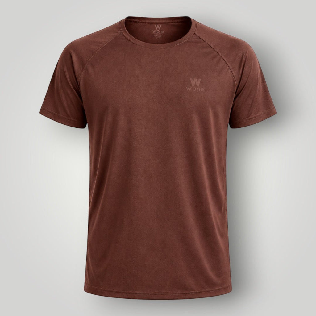 Camiseta unissex W One Brand Store Dynamic Coffee marrom com mangas raglan, tecido respirável e proteção solar FPU 50+
