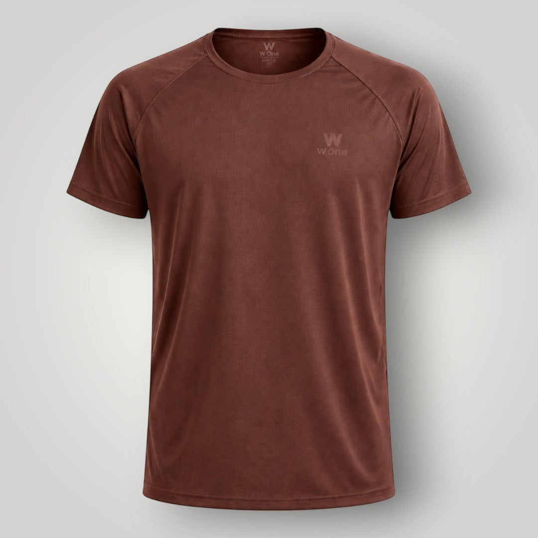 Camiseta unissex W One Brand Store Dynamic Coffee marrom com mangas raglan, tecido respirável e proteção solar FPU 50+