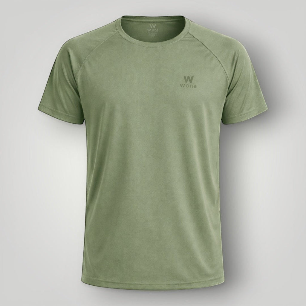 Camiseta unissex W One Brand Store Dynamic verde malva com mangas raglan, tecido leve e respirável para esportes.