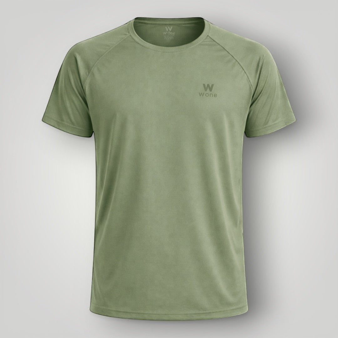 Camiseta unissex W One Brand Store Dynamic verde malva com mangas raglan, tecido leve e respirável para esportes.