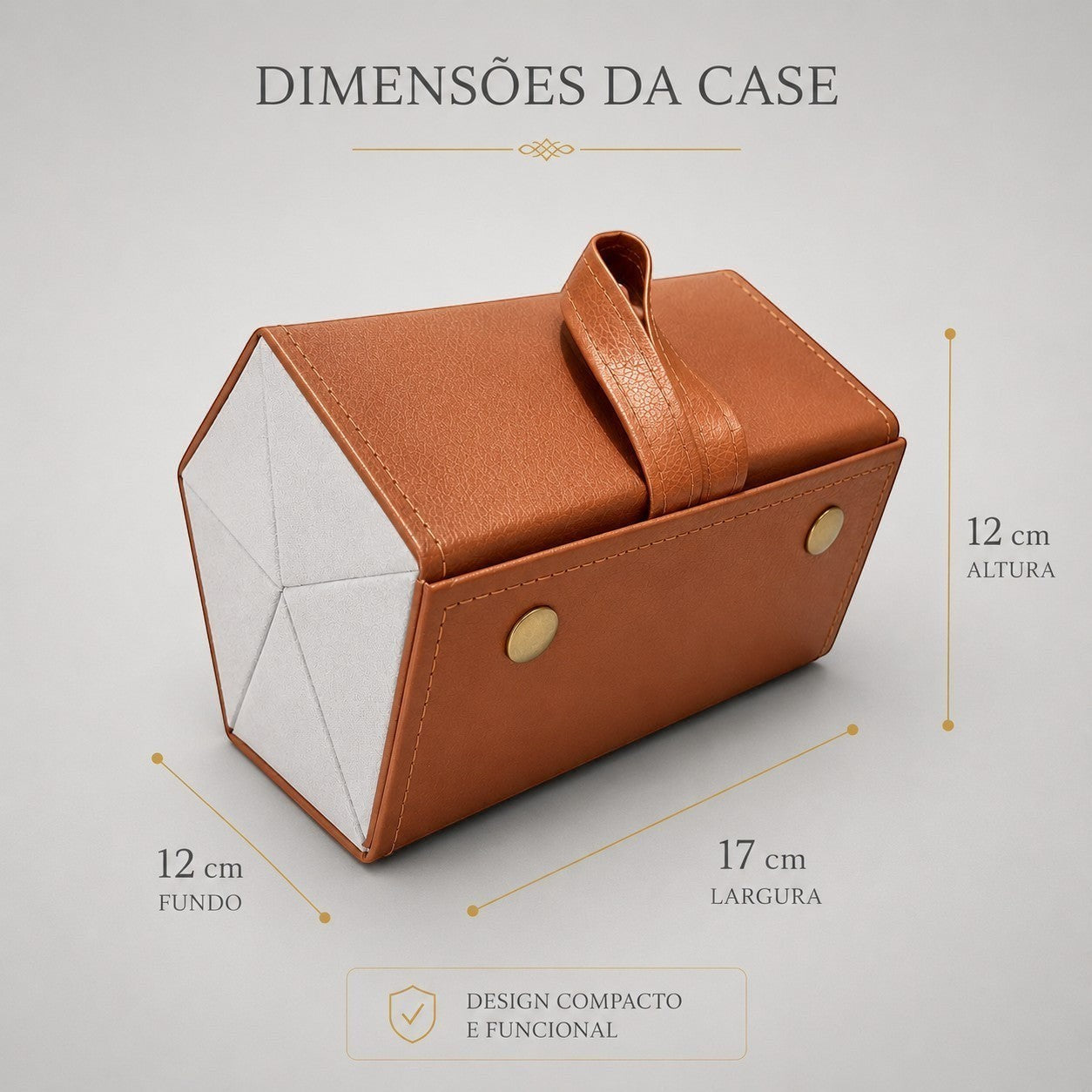 Case dobrável caramelo da W One Brand Store com 5 divisórias para óculos, design compacto e funcional.