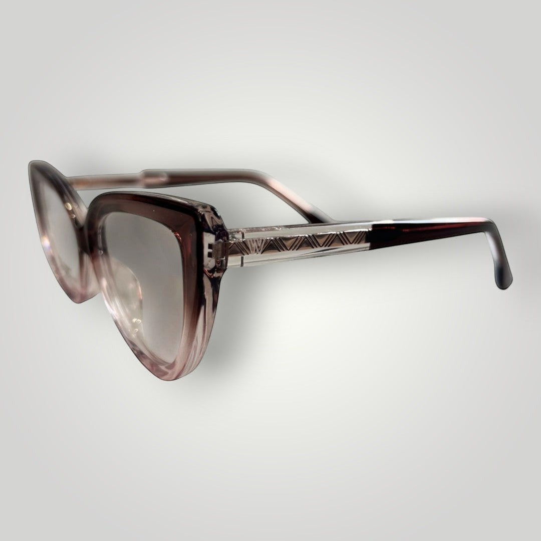 W One Brand Store cat-eye acetate eyeglasses in wine and rose with decorative temples.
