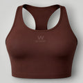W One Brand Store cinnamon polyamide racerback fitness top with subtle logo detail.