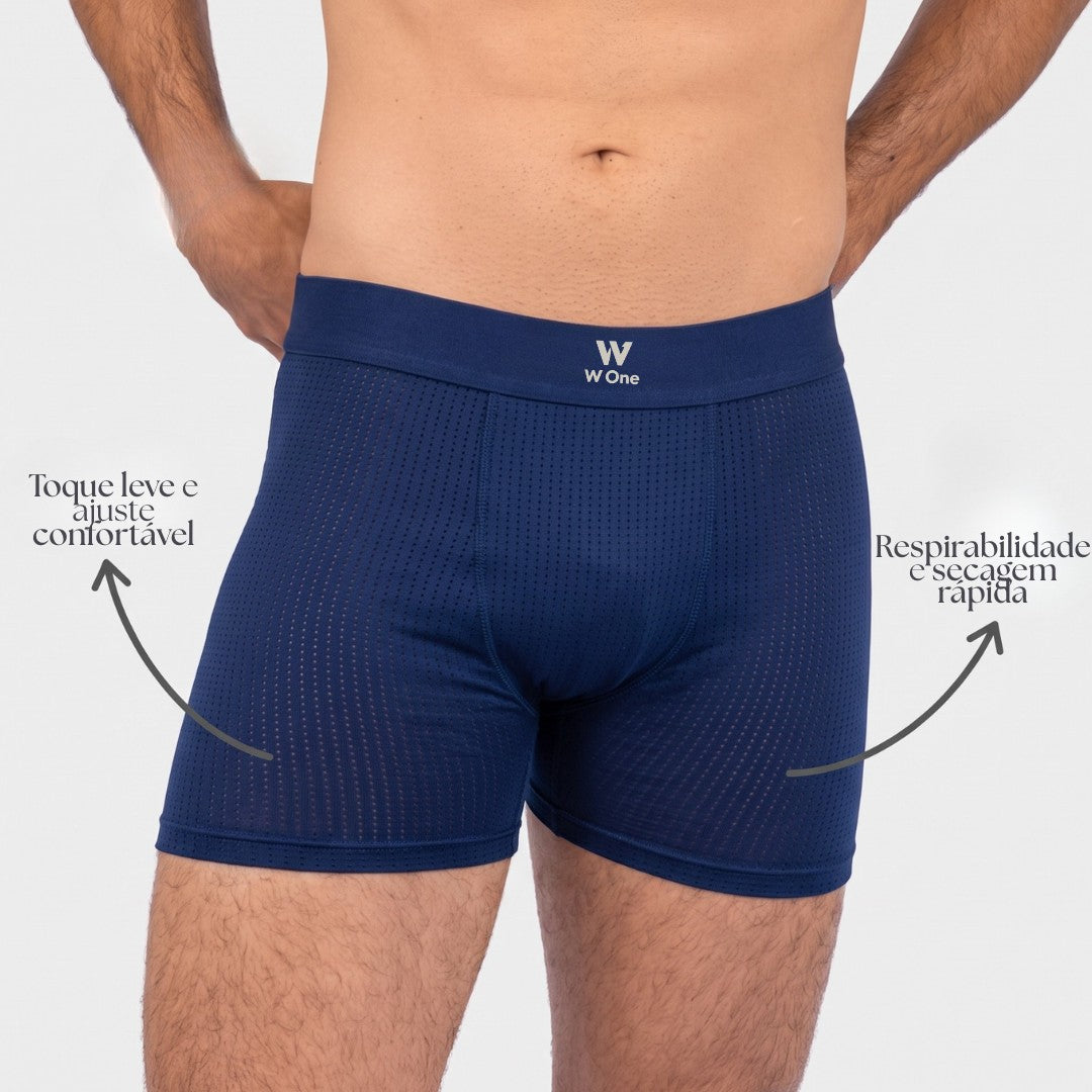 Cueca boxer azul marinho W One Brand Store em poliamida com tecnologia dry, tecido respirável e ajuste anatômico.