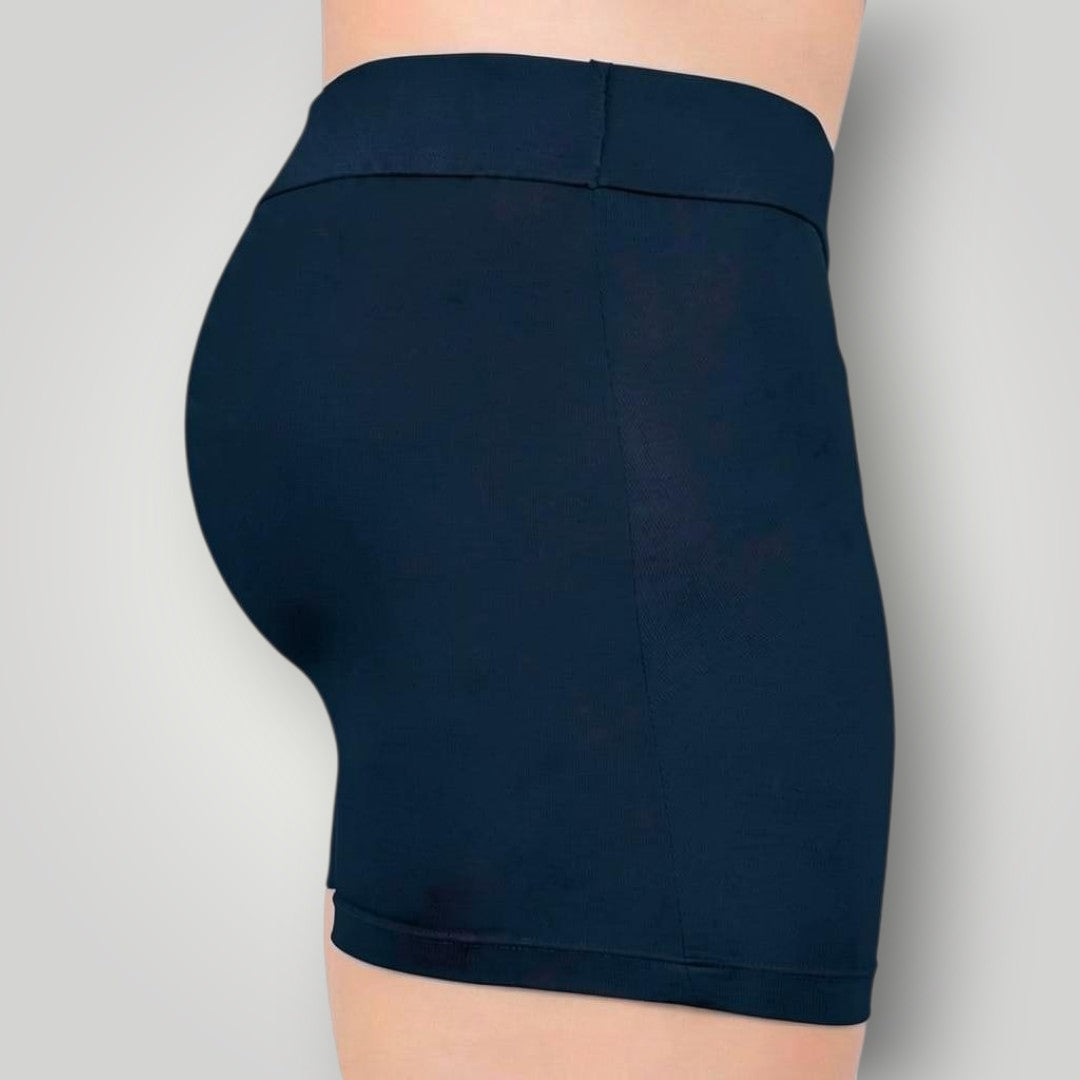 Cueca boxer W One Brand Store azul marinho em algodão com elastano, vista lateral com ajuste confortável ao corpo.