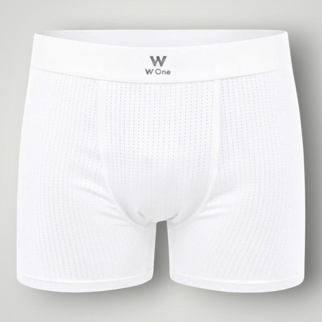 Cueca boxer branca W One Brand Store em poliamida com tecnologia Dry, tecido respirável e elástico com logo na cintura