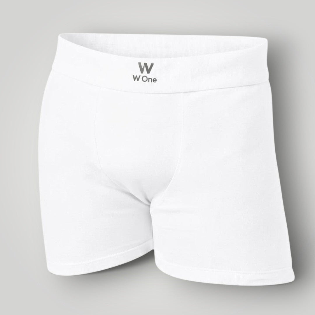 Cueca boxer branca W One Brand Store com tecnologia Thermo Dry, tecido respirável de algodão e cós elástico confortável.