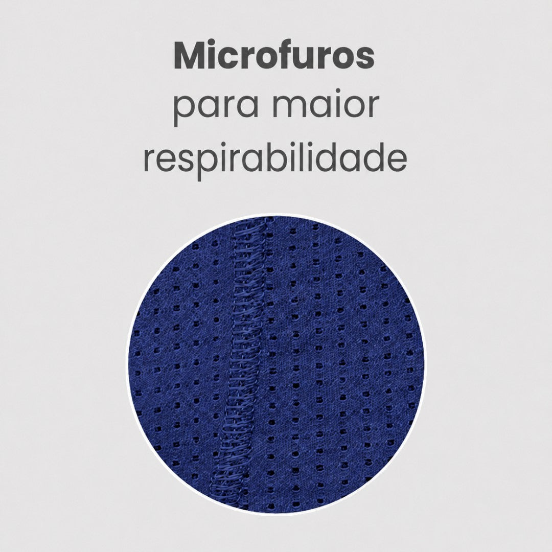Detalhe do tecido azul marinho com microfuros da cueca W One Brand Store, destacando a tecnologia de respirabilidade.