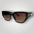 W One Brand Store dark brown acetate square sunglasses with gradient brown lenses and decorative temples.