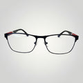 W One Brand Store dark grey rectangular metal glasses with rubberized temples and red accents, includes clip-on.
