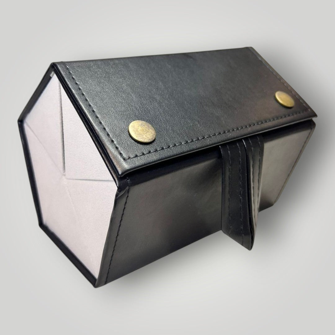 W One Brand Store Estojo porta-óculos dobrável preto com 5 divisórias, fecho de botão de pressão e alça de couro.