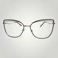 W One Brand Store cat-eye glasses with gold metal frame and black front, elegant and sophisticated design.