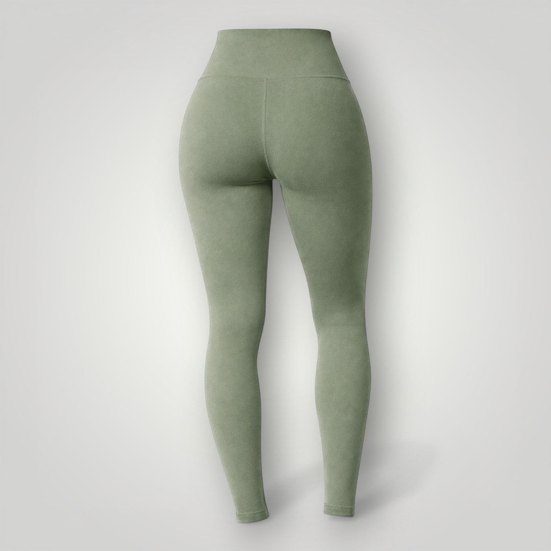 W One Brand Store basic green polyamide leggings with a high waist, designed for fitness and everyday comfort.