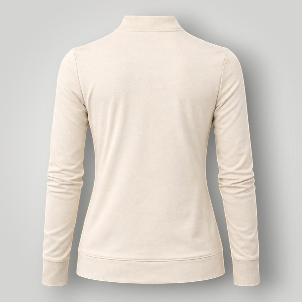 Jaqueta W One Brand Store fitness off white em poliamida com modelagem slim e gola alta, vista traseira