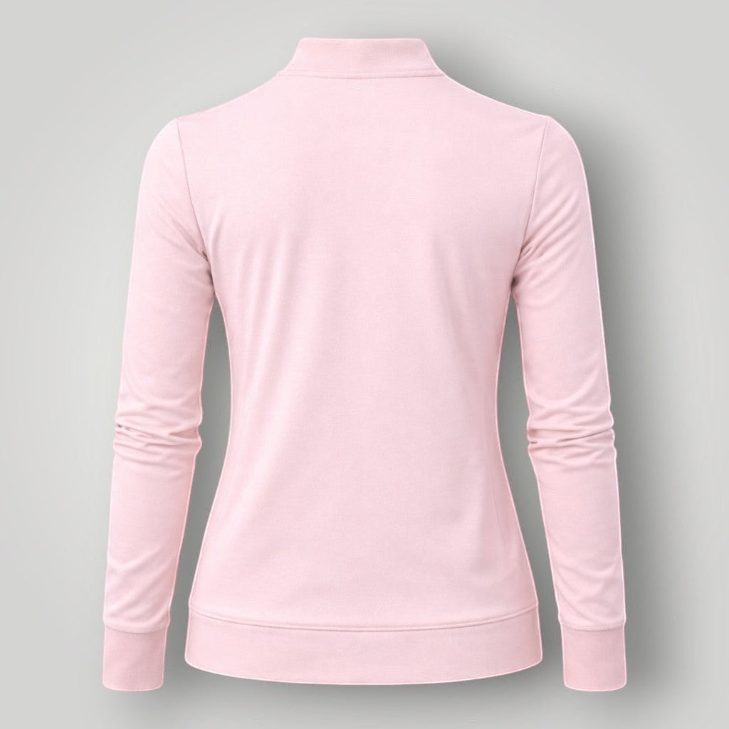 Vista traseira da jaqueta W One Brand Store Pulse rosa balé com modelagem slim e tecido de poliamida com elastano