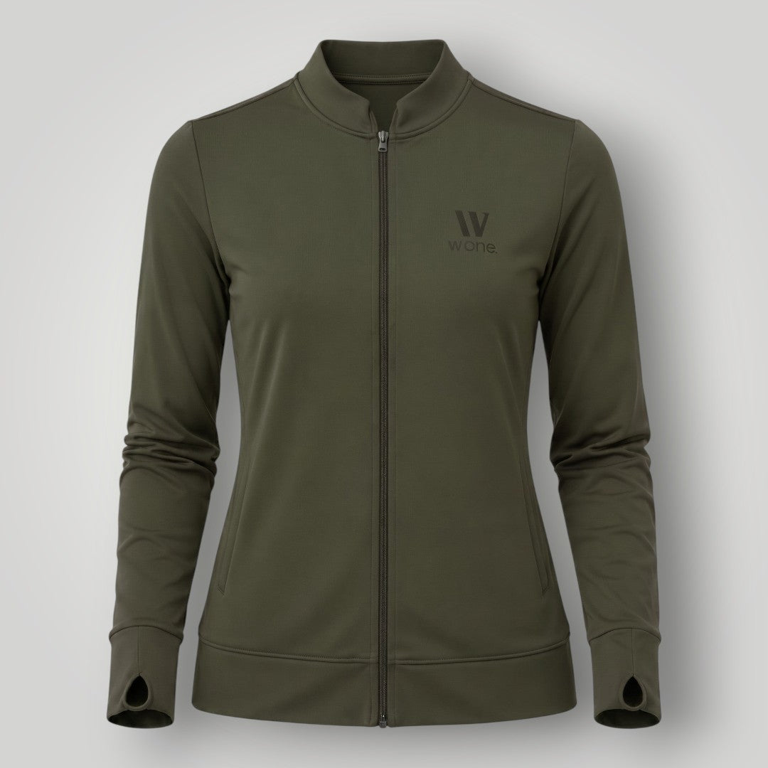 Jaqueta W One Brand Store Pulse verde militar com zíper frontal e abertura para dedos nas mangas
