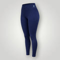 Legging W One Brand Store azul marinho com bolso V lateral, tecido de alta compressão e ajuste confortável ao corpo.