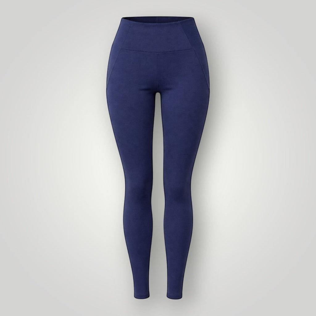 Legging W One Brand Store azul marinho com bolso V lateral, tecido de alta compressão e proteção solar FPU 50+