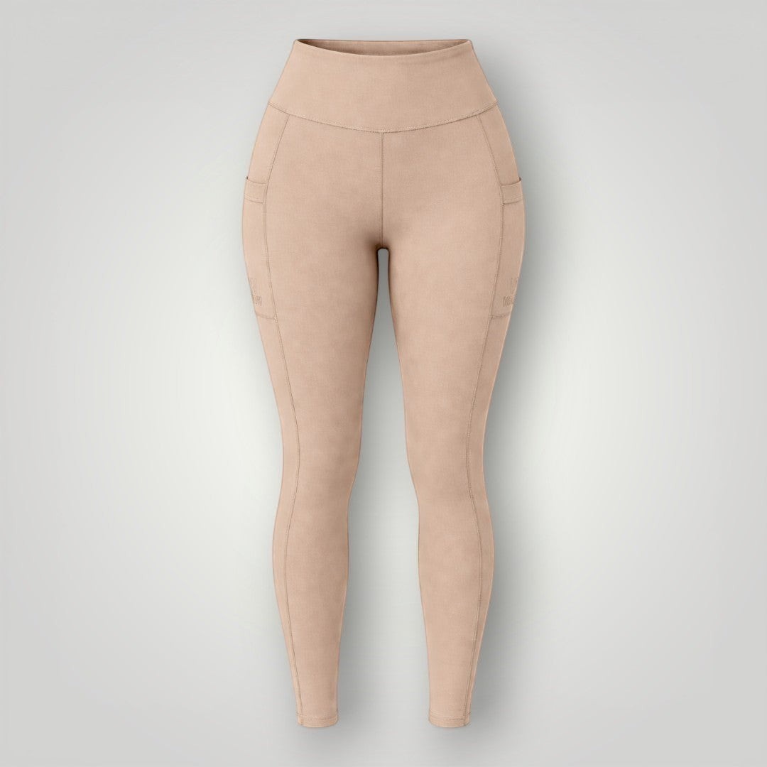 Legging W One Brand Store Move na cor canela com bolso lateral funcional, tecido respirável e alta compressão.