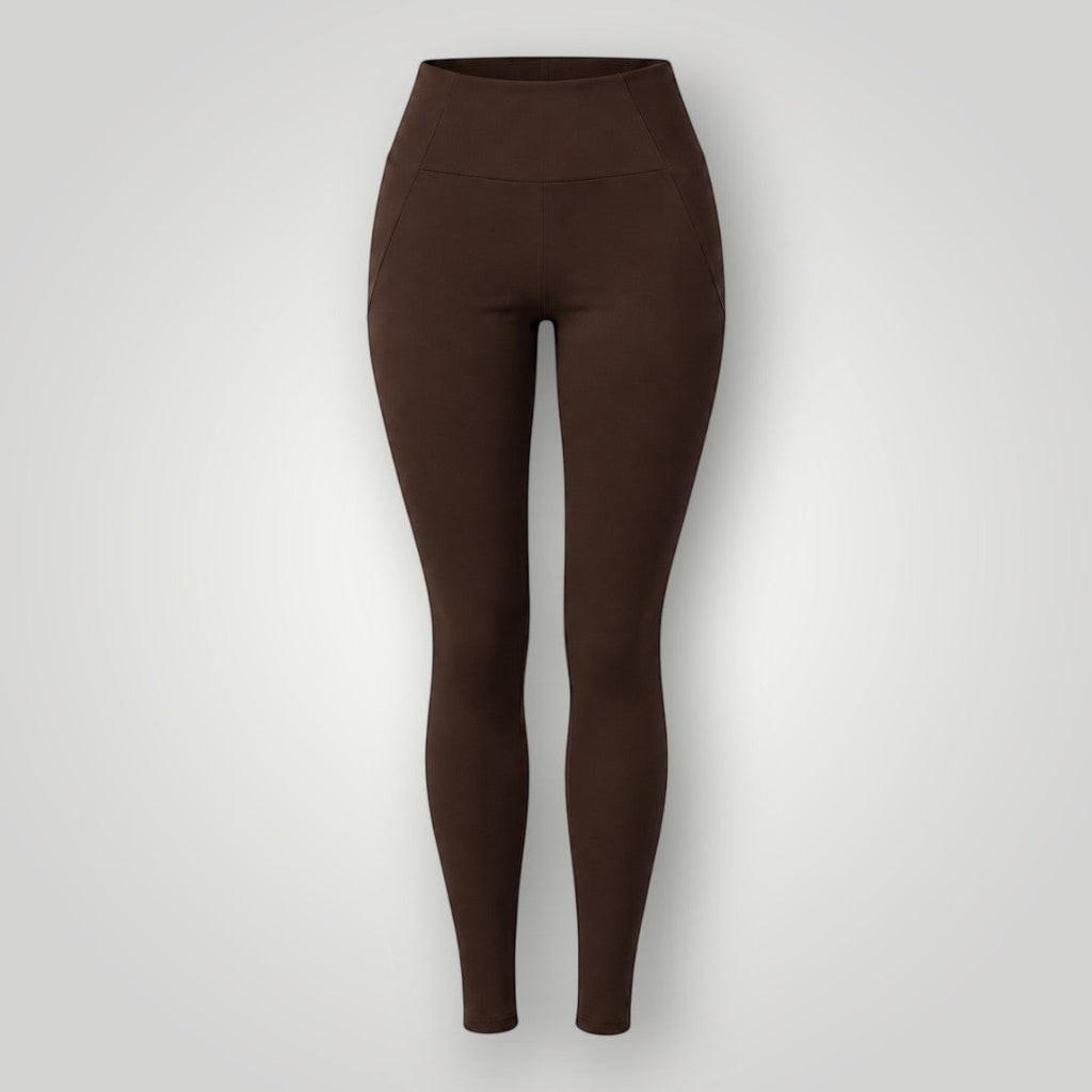 Legging W One Brand Store Performance cor coffee em poliamida com bolso em V e média compressão para treinos