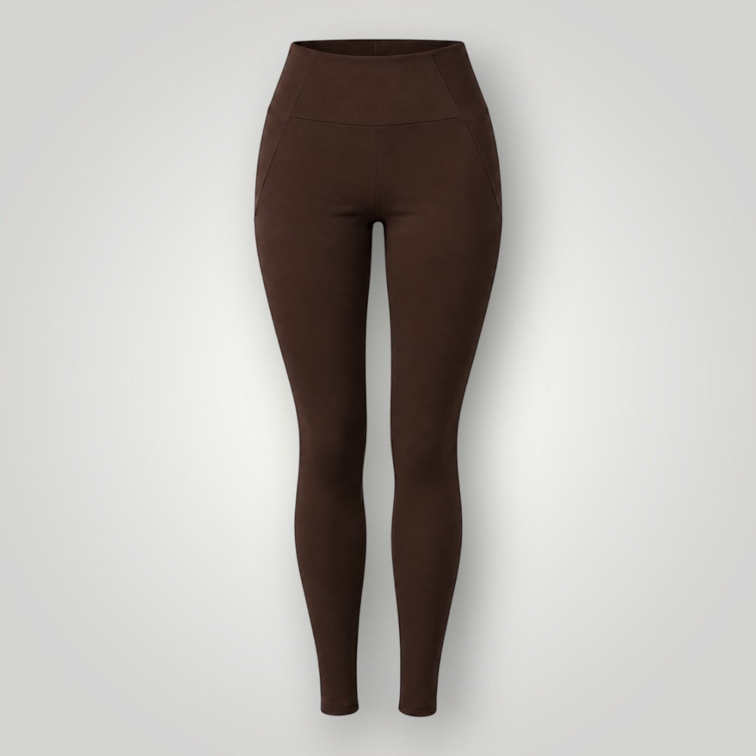Legging W One Brand Store Performance cor coffee em poliamida com bolso em V e média compressão para treinos