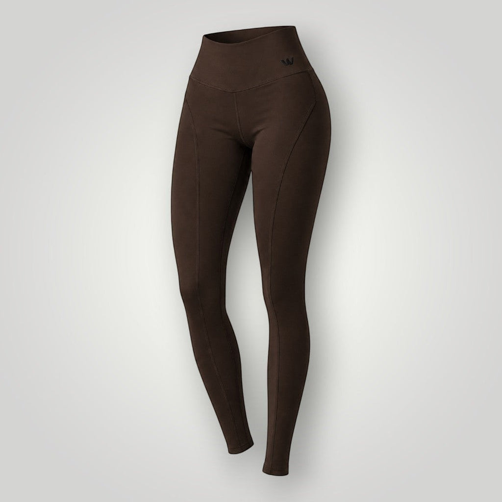 Legging W One Brand Store Flex Core na cor café com recortes modernos, tecido de alta compressão e toque macio.