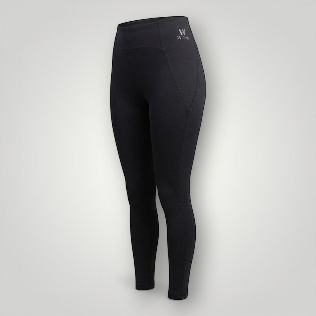 Legging W One Brand Store preta de alta performance com bolso V lateral e tecido respirável de média compressão
