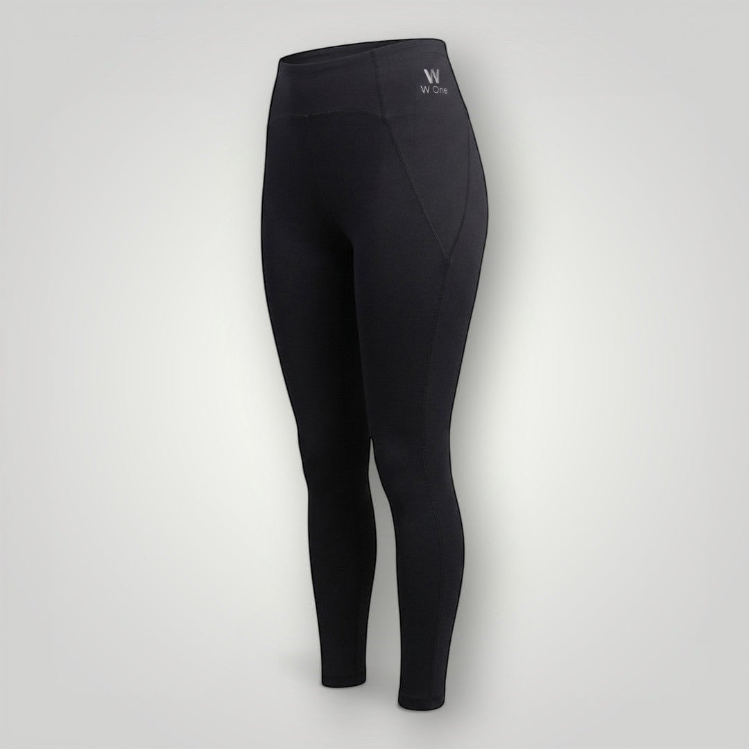 Legging W One Brand Store preta de alta performance com bolso V lateral e tecido respirável de média compressão