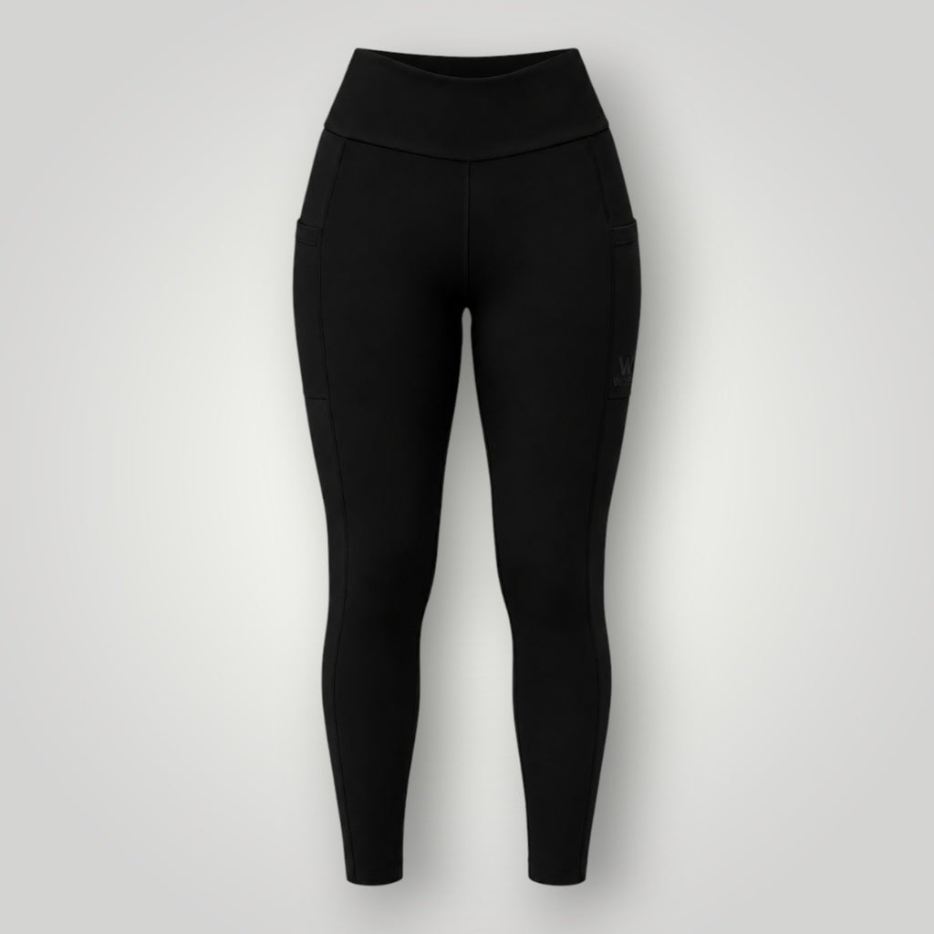 Legging W One Brand Store preta de poliamida com bolso lateral, alta compressão e proteção UV para treinos.