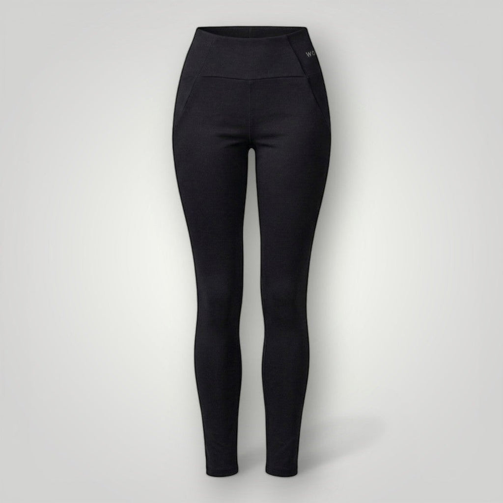 Legging W One Brand Store preta de poliamida com bolso faca, ideal para treinos e atividades físicas.