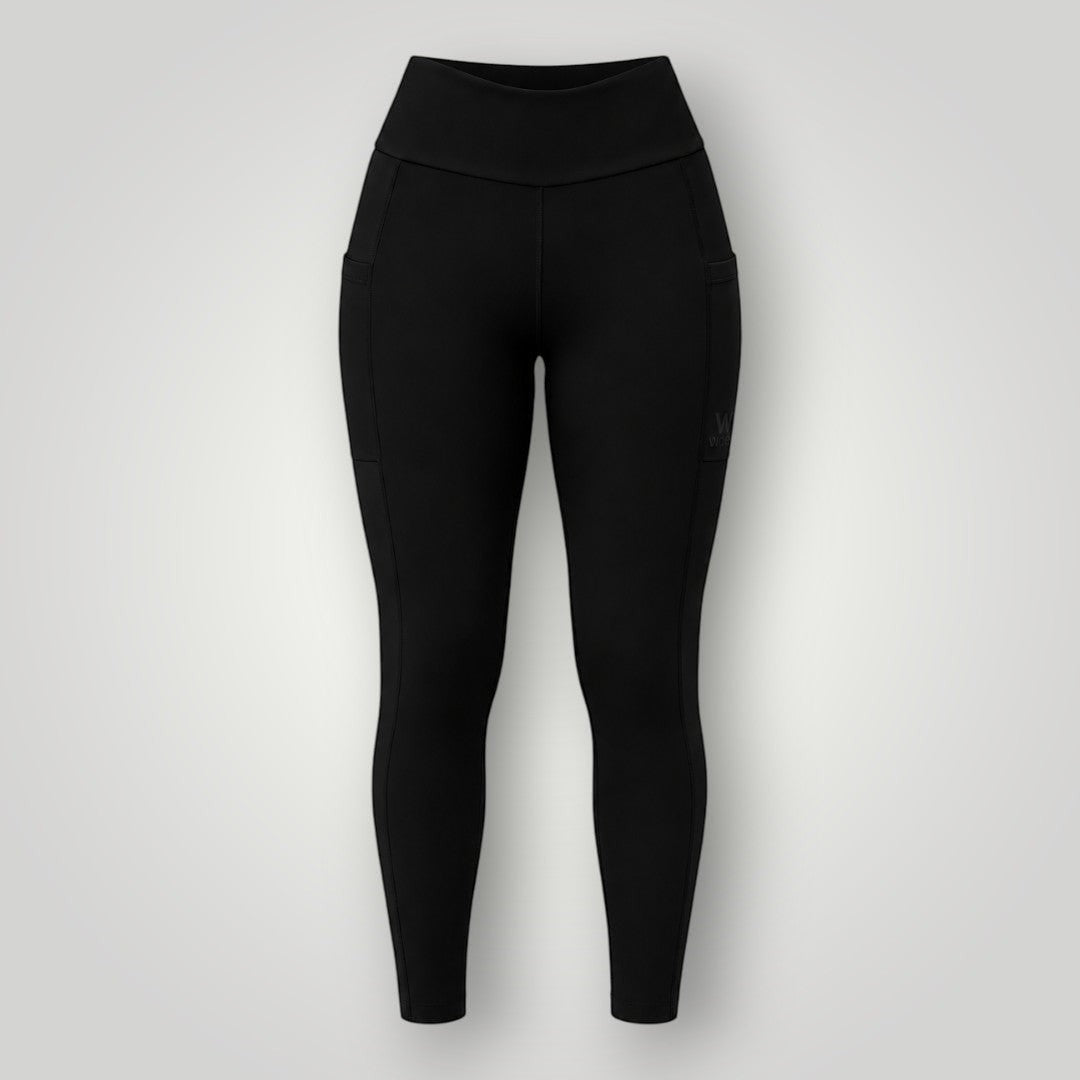 Legging W One Brand Store preta de média compressão com bolso lateral funcional e tecido respirável