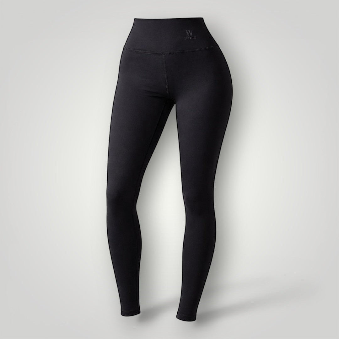 Legging W One Brand Store Essence preta de cintura alta com tecido de média compressão e proteção solar FPU 50+