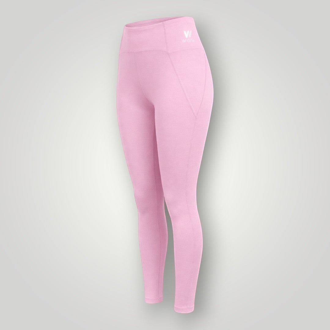 Legging W One Brand Store rosa balé de alta performance com bolso V lateral e tecido de poliamida com proteção solar