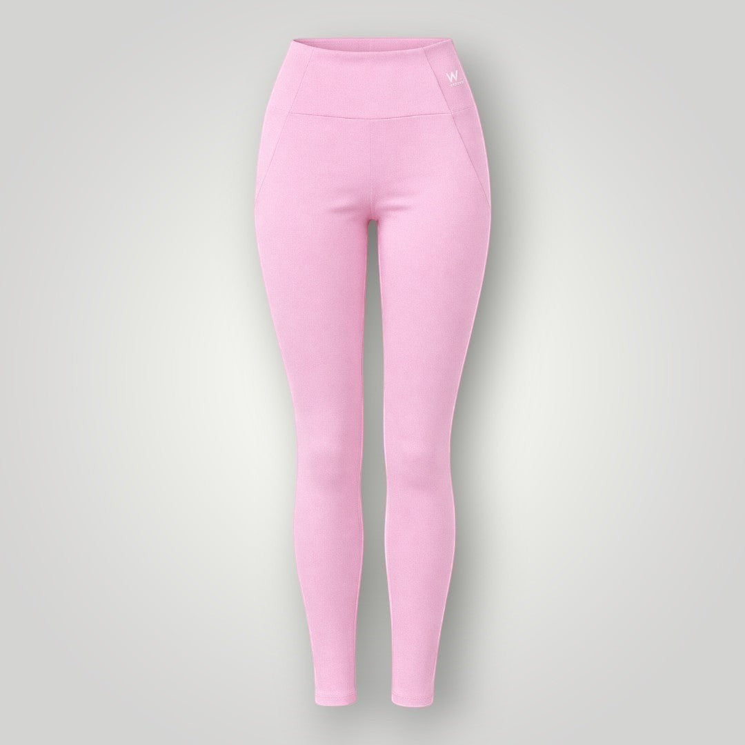 Legging W One Brand Store rosa balé com bolso V, tecido de poliamida com média compressão e proteção solar FPU 50+