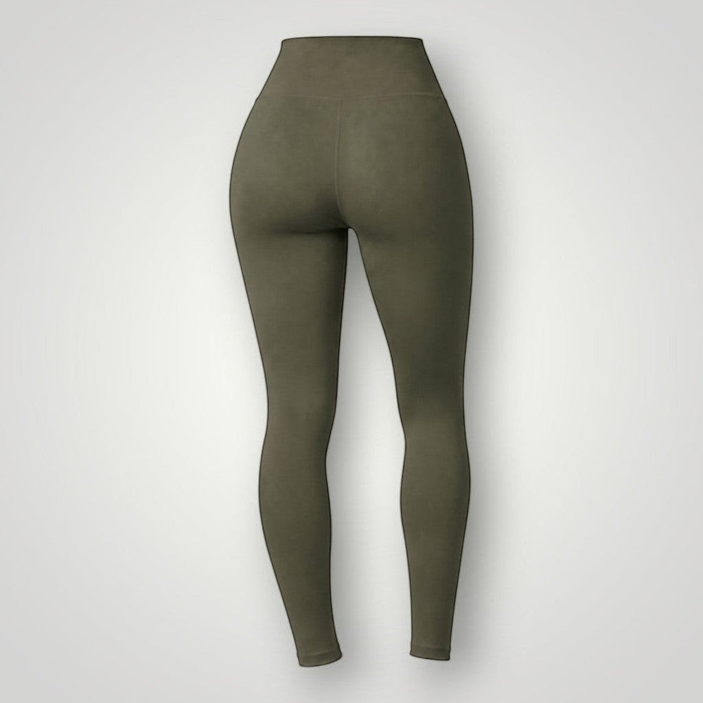 Vista traseira da legging W One Brand Store Essence na cor verde malva, com modelagem básica e ajuste confortável.