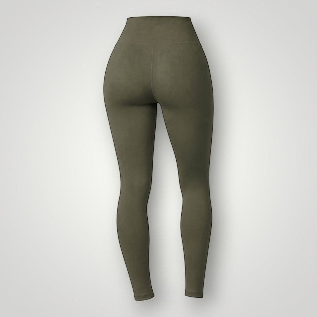 Vista traseira da legging W One Brand Store Essence na cor verde malva, com modelagem básica e ajuste confortável.