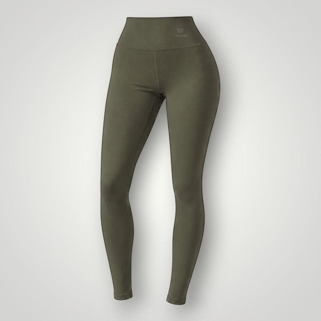 Legging W One Brand Store Essence na cor verde malva, com cintura alta, tecido de poliamida e média compressão.