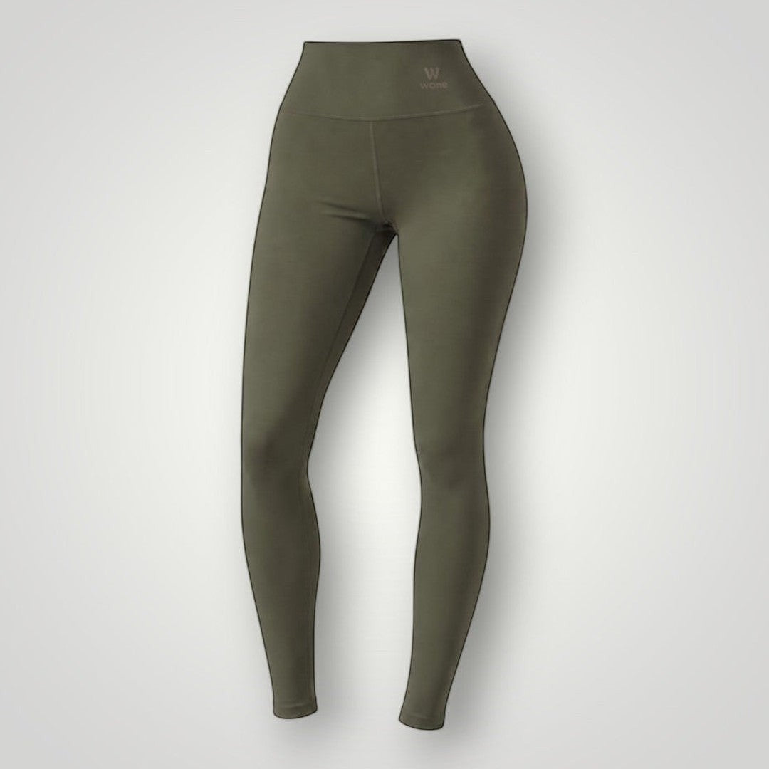 Legging W One Brand Store Essence na cor verde malva, com cintura alta, tecido de poliamida e média compressão.