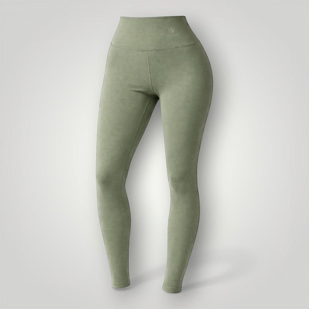 Legging W One Brand Store Essence na cor verde malva com cintura alta, tecido respirável e compressão média