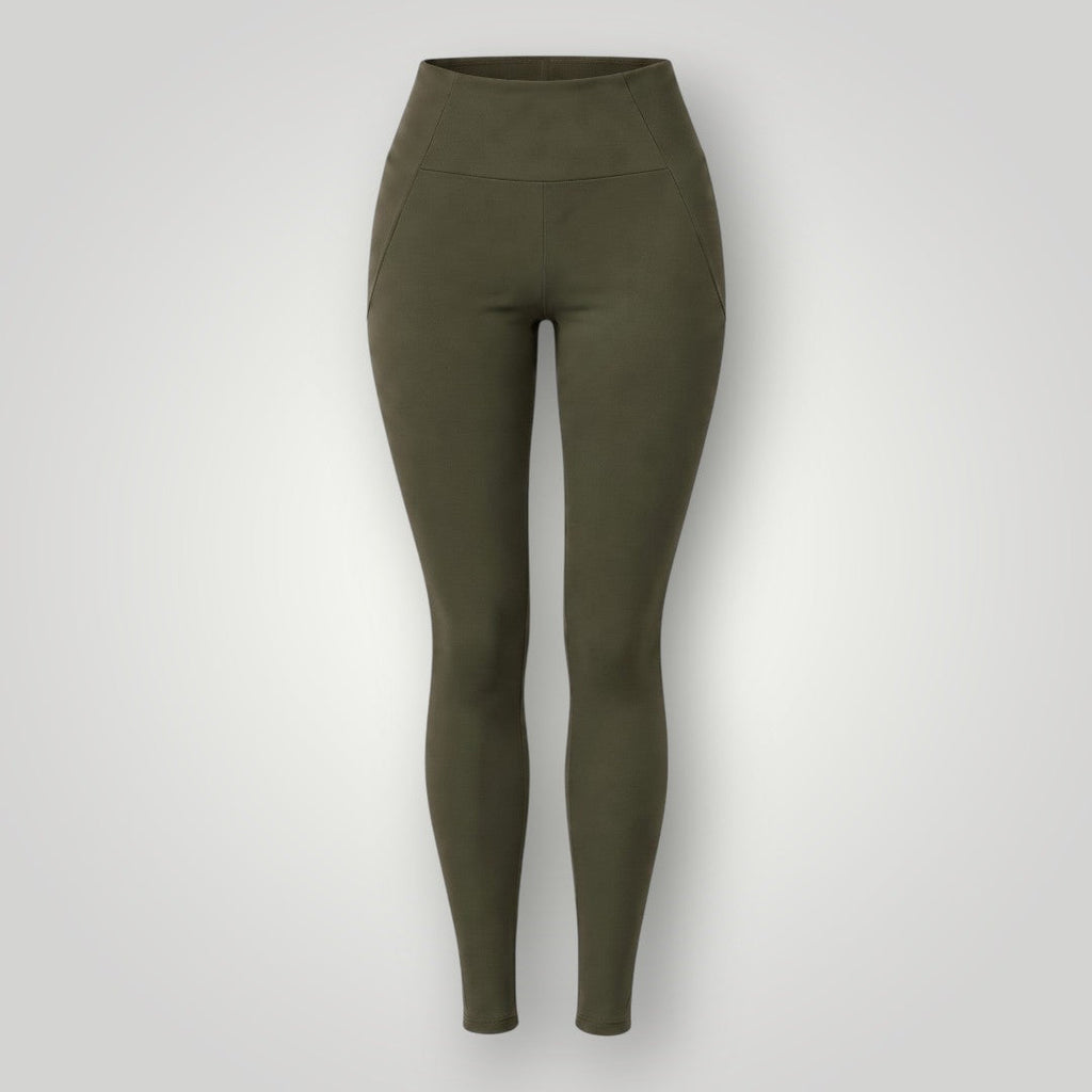 Legging W One Brand Store Performance verde militar com bolso em V, design ajustado e cintura alta para treinos.