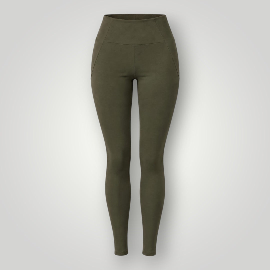 Legging W One Brand Store Performance verde militar com bolso em V, design ajustado e cintura alta para treinos.