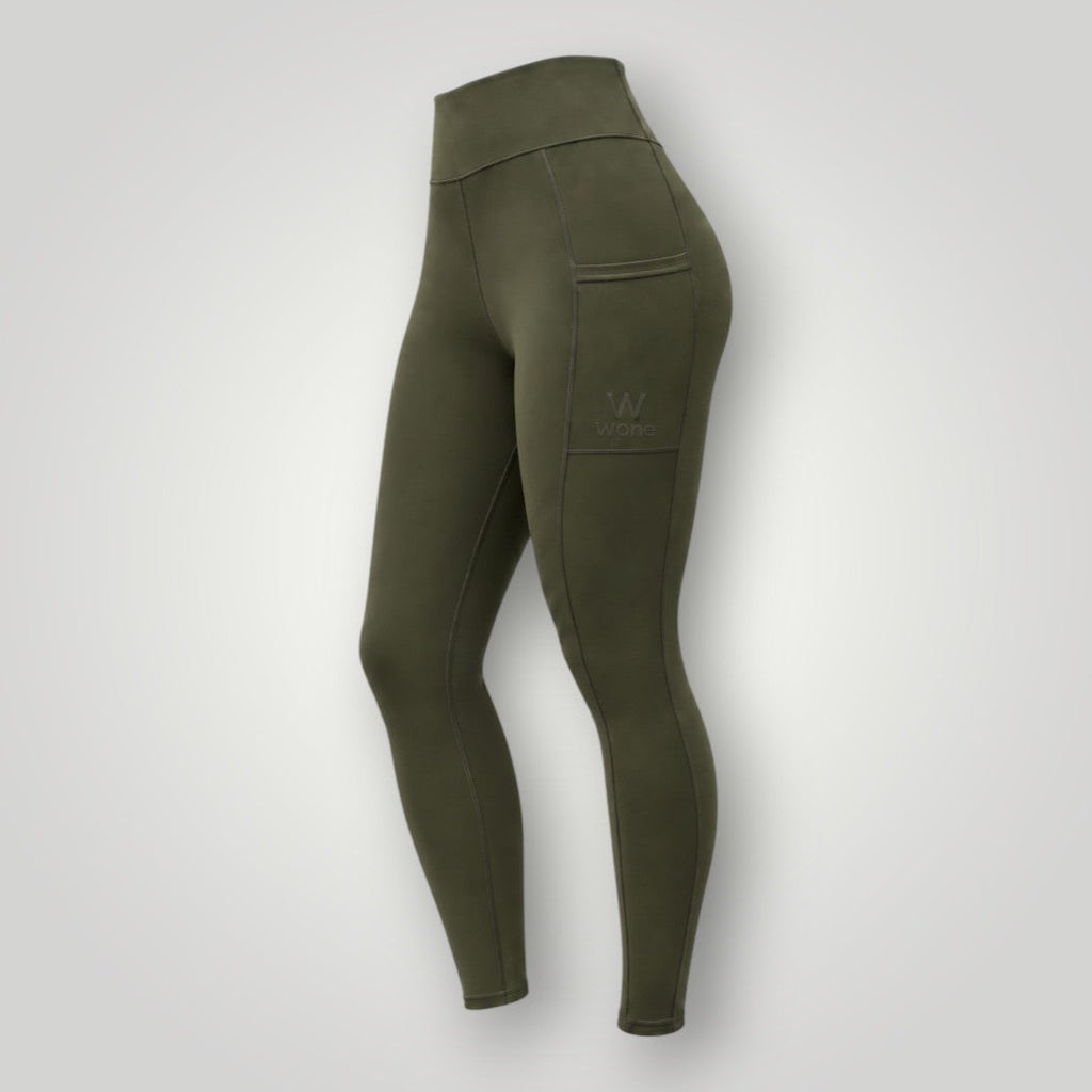 Legging W One Brand Store Move verde militar com cintura alta e bolso lateral funcional para treinos