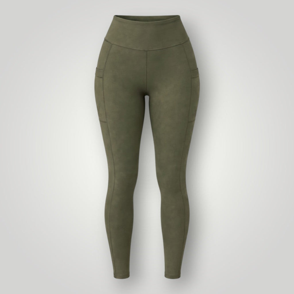 Legging W One Brand Store Move verde militar com cintura alta e bolsos laterais funcionais para treinos
