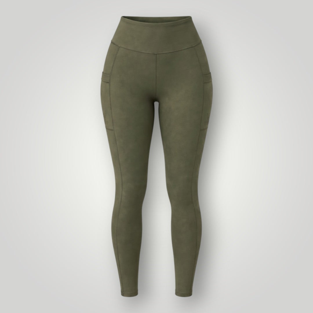 Legging W One Brand Store Move verde militar com cintura alta e bolsos laterais funcionais para treinos