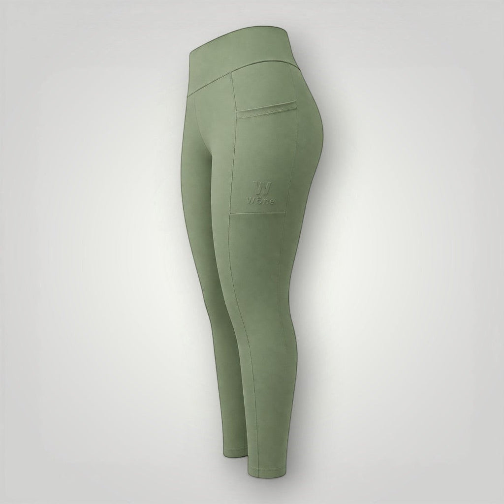 Legging W One Brand Store verde malva em poliamida com bolso lateral e cintura alta para treinos