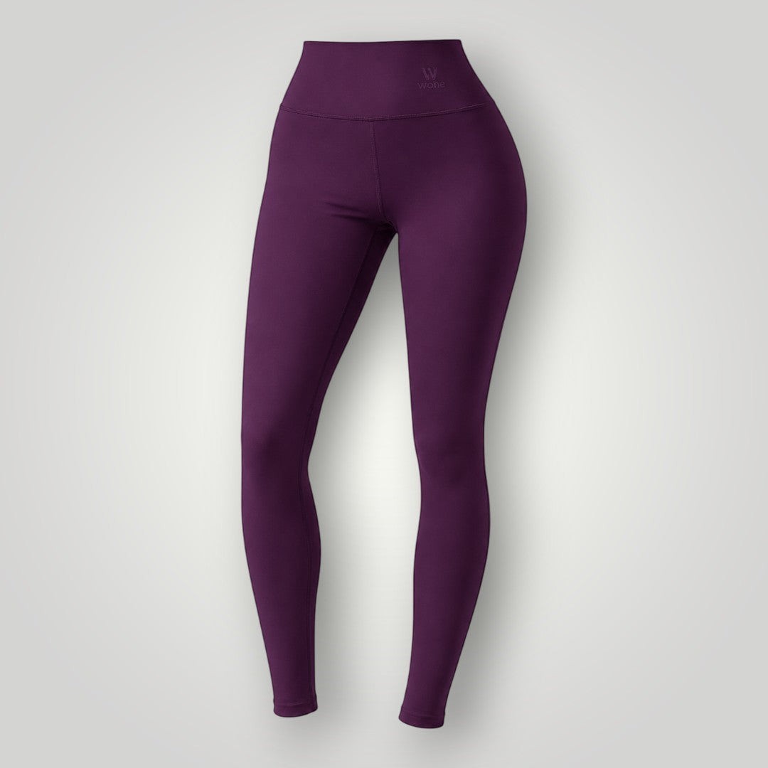 Legging W One Brand Store Essence na cor vinho, com cintura alta, tecido de poliamida e elastano, sem transparência.